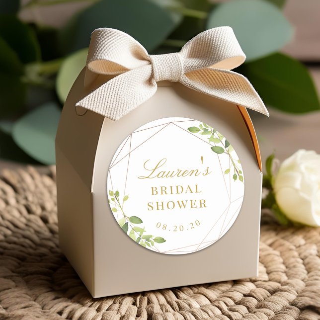 Greenery and Gold Bridal Shower Classic Round Sticker (Creator Uploaded)