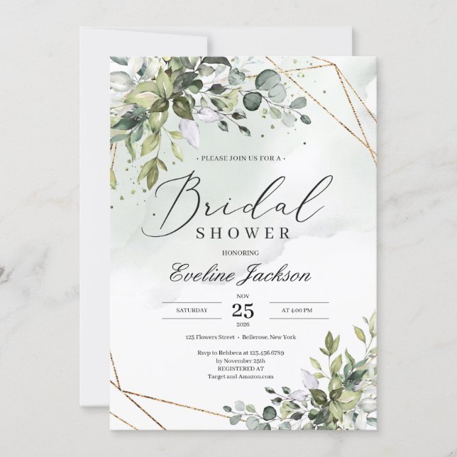 Greenery and Gold Bridal Shower Invitation (Front)