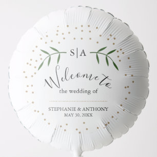 Greenery and Gold Confetti Wedding Welcome Balloon
