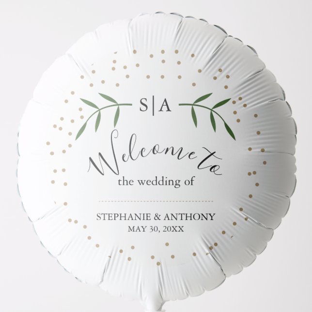 Greenery and Gold Confetti Wedding Welcome  Balloon (Front)