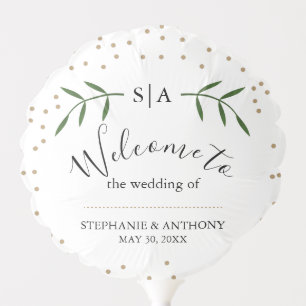 Greenery and Gold Confetti Wedding Welcome Balloon