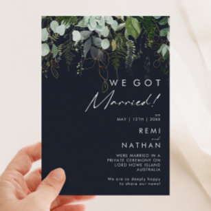 Greenery and Gold Dark Navy Elopement Announcement