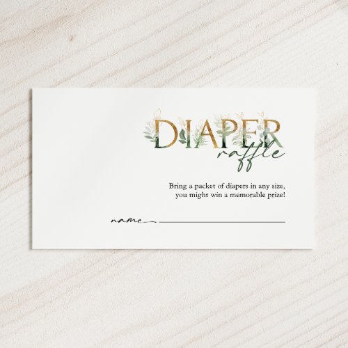 Greenery and Gold Diaper Raffle Baby Shower Enclosure Card