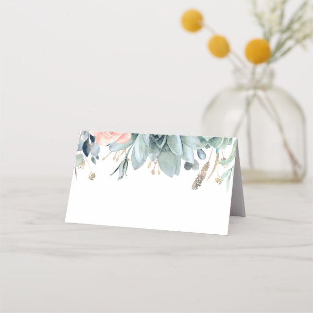 Greenery and Gold Elegant Garden Wedding Place Card (Front)