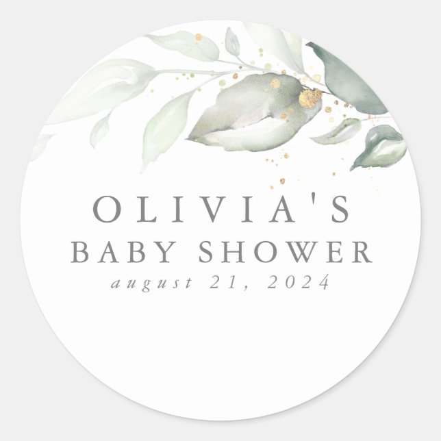 Greenery and Gold Elegant Modern Minimal Classic Round Sticker (Front)