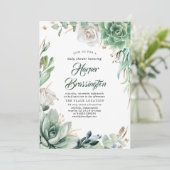Greenery and Gold | Elegant Summer Baby Shower Invitation (Standing Front)
