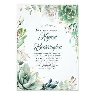 Elegant Baby Shower Invitations Zazzle Greenery And Gold Elegant Summer Baby Shower Invitation