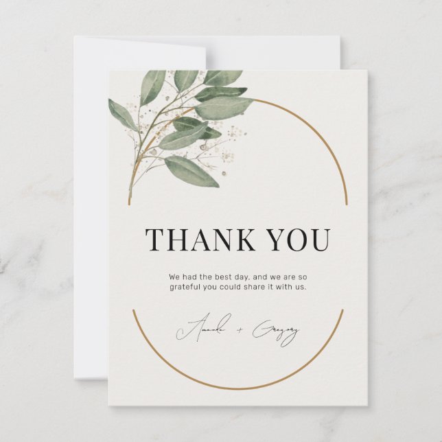 Greenery and gold elegant thank you card (Front)