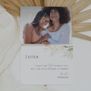 Greenery and Gold Faded Photo Matron of Honor Card