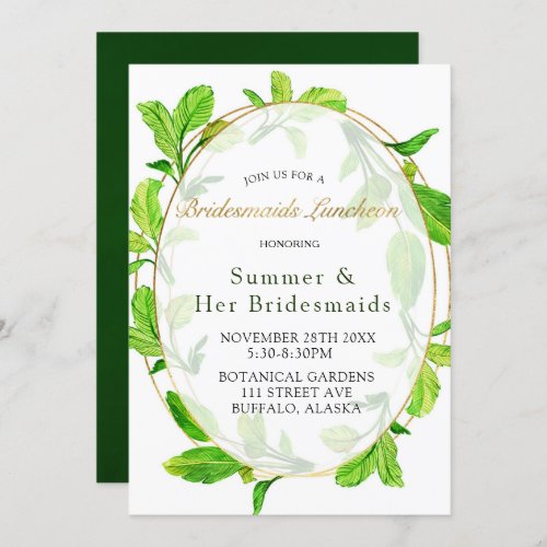 Greenery and Gold Foil Frame Bridesmaids Luncheon Invitation