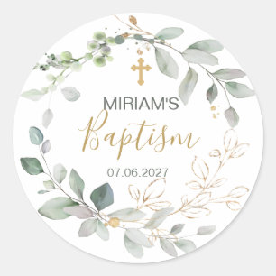 Greenery and gold foliage Baptism Classic Round Classic Round Sticker
