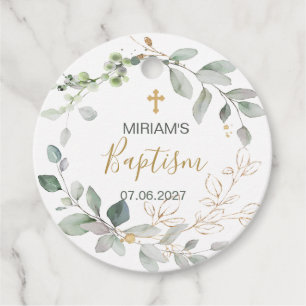 Greenery and gold foliage Baptism Favor Tags