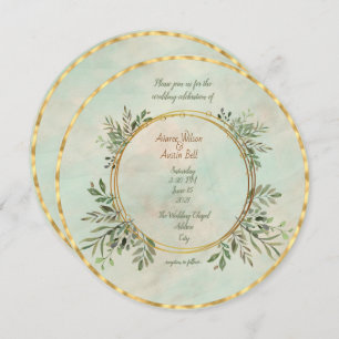 Greenery and Gold Geometric Frame Invitation