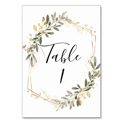 Greenery and Gold Geometric Wedding Table Number
