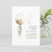 Greenery and Gold Glitter Balloon Baby Shower Invitation (Standing Front)