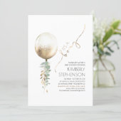 Greenery and Gold Glitter Balloon Baby Shower Invitation (Standing Front)