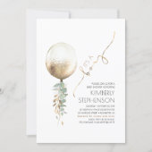Greenery and Gold Glitter Balloon Baby Shower Invitation (Front)