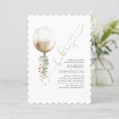 Greenery and Gold Glitter Balloon Oh Baby Shower Invitation (Standing Front)