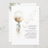 Greenery and Gold Glitter Balloon Oh Baby Shower Invitation (Front/Back)