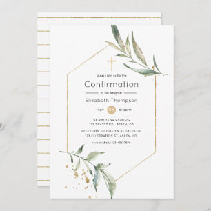 Greenery and Gold Glitter Geometric Confirmation Invitation
