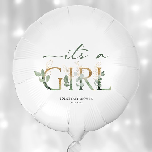 Greenery And Gold Its A Girl Baby Shower Balloon (Creator Uploaded)