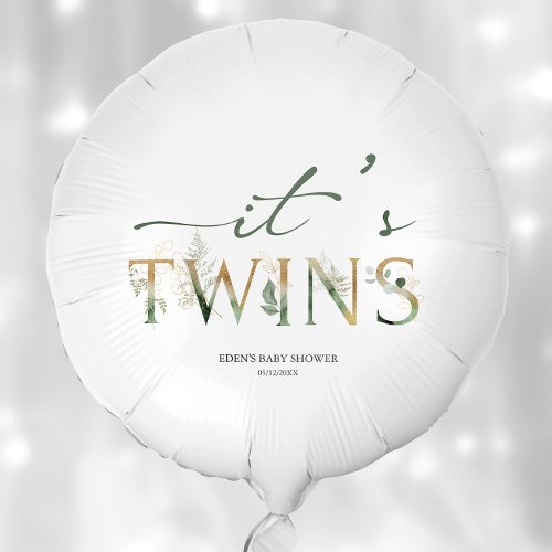 Greenery And Gold Its Twins Baby Shower Balloon