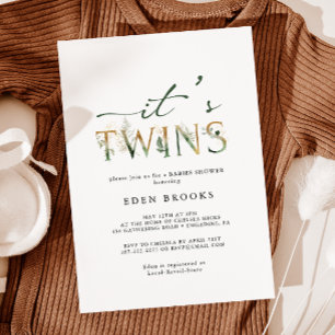 Greenery and Gold It's Twins Baby Shower Invitation