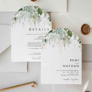 Greenery and Gold Leaf All In One Wedding Arch Invitation