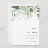 Greenery and Gold Leaf All In One Wedding Invitation (Front)