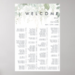 Greenery and Gold Leaf Alphabetical Seating Poster