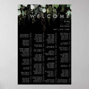 Greenery and Gold Leaf | Black Alphabetical Poster