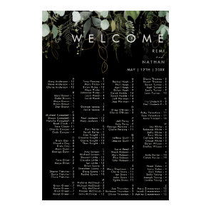 Greenery and Gold Leaf | Black Alphabetical Poster