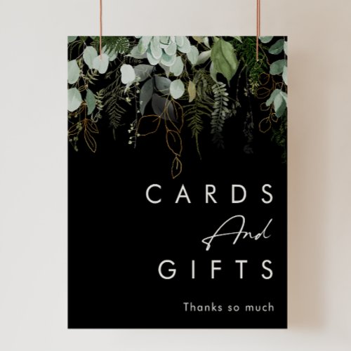 Greenery and Gold Leaf  Black Cards and Gifts Poster