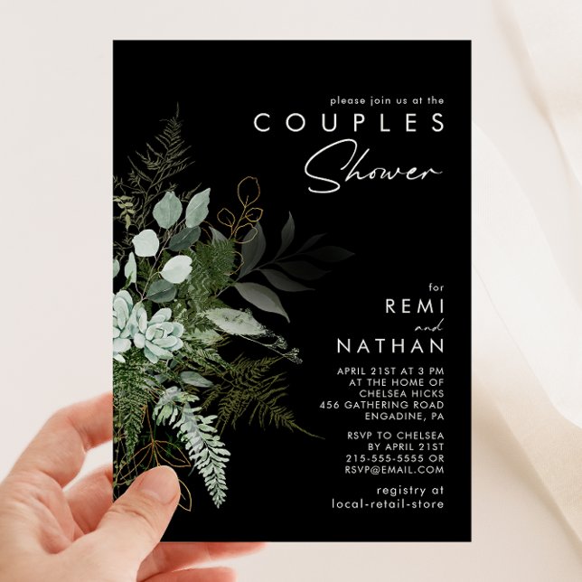 Greenery and Gold Leaf Black | Couples Shower Invitation (Creator Uploaded)