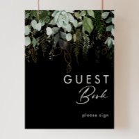 Greenery and Gold Leaf | Black Guest Book Sign