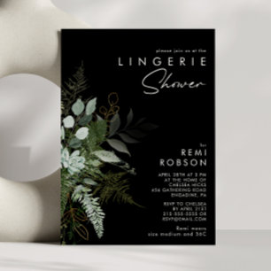 Greenery and Gold Leaf Black Lingerie Shower Invitation