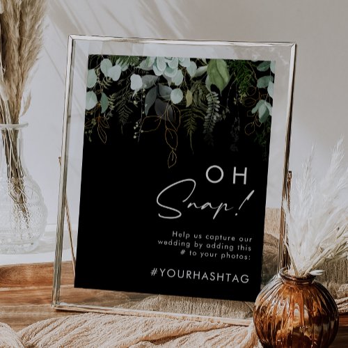 Greenery and Gold Leaf  Black Oh Snap Hashtag Poster