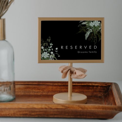 Greenery and Gold Leaf  Black Reserved Sign