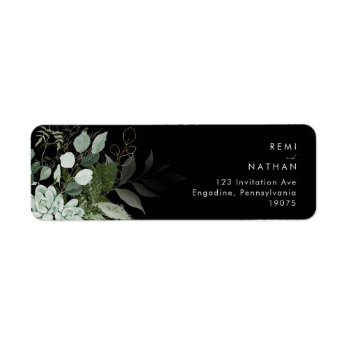 Greenery and Gold Leaf  Black Return Address Label