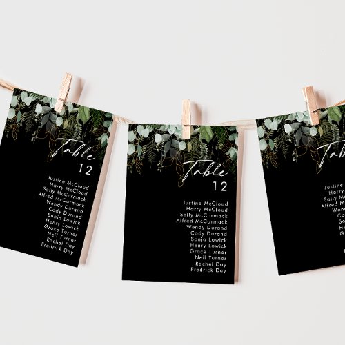 Greenery and Gold Leaf  Black Table Number Chart