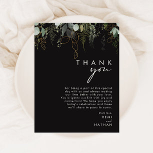 Greenery and Gold Leaf Black Thank You Card