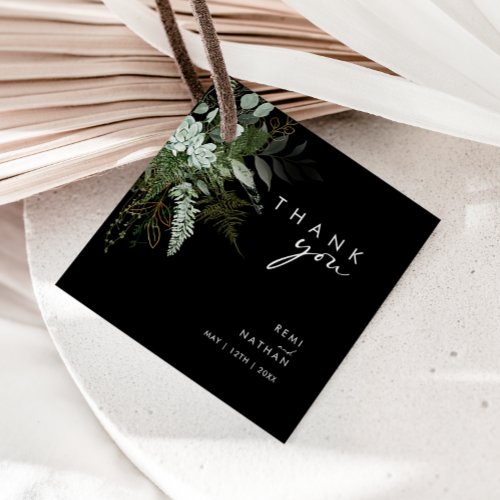 Greenery and Gold Leaf  Black Thank You Favor Tags