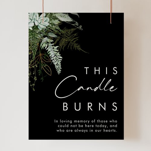 Greenery and Gold Leaf  Black This Candle Burns Poster