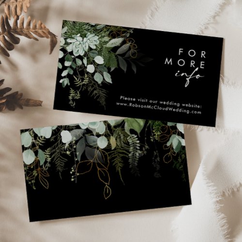 Greenery and Gold Leaf  Black Wedding Website Enclosure Card
