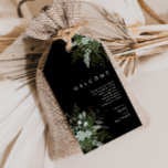 Greenery and Gold Leaf | Black Wedding Welcome Gift Tags<br><div class="desc">We designed these greenery and gold leaf | black wedding welcome gift tags to complete your simple yet elegant boho reception. It features modern green and white eucalyptus leaf, fern foliage, a succulent flower, and minimal gold foil leaves. These elements give the feel of a whimsical watercolor enchanted forest, perfect...</div>