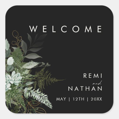 Greenery and Gold Leaf  Black Welcome Sticker 