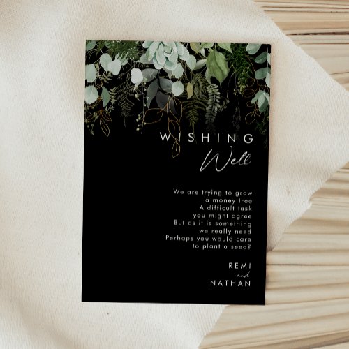 Greenery and Gold Leaf  Black Wishing Well Enclosure Card