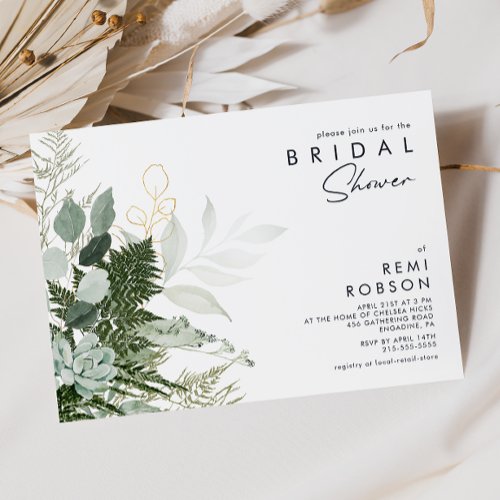 Greenery and Gold Leaf Bridal Shower Invitation