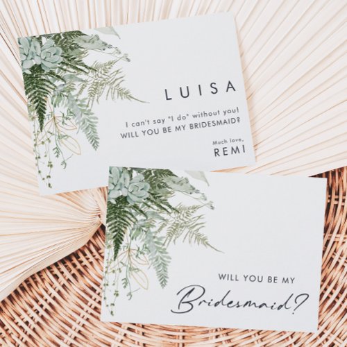 Greenery and Gold Leaf Bridesmaid Proposal Card