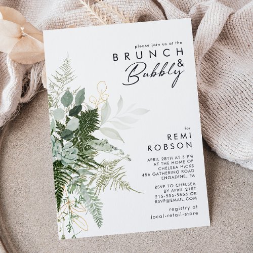 Greenery and Gold Leaf Brunch and Bubbly Invitation